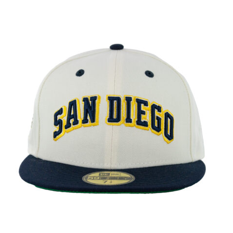 New Era 59Fifty San Diego Padres First Round Pick Fitted Hat Chrome White Dark Navy Gold