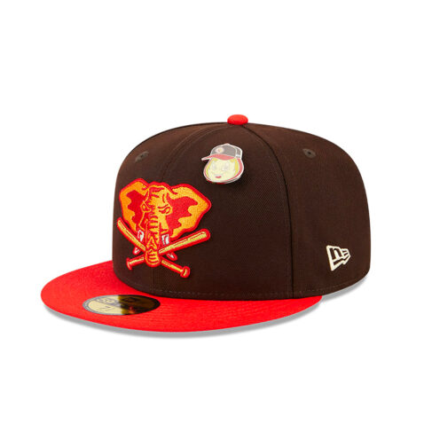 New Era 59Fifty Oakland A’s The Elements Fire Fitted Hat Burnt Wood Brown H Red