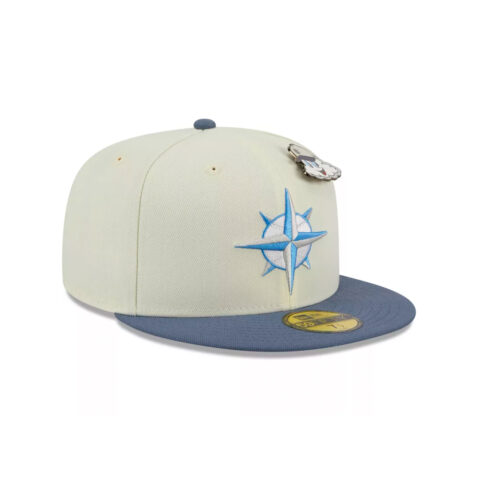 New Era 59Fifty Seattle Mariners The Elements Air Fitted Hat Chrome White Slate Blue - Image 3