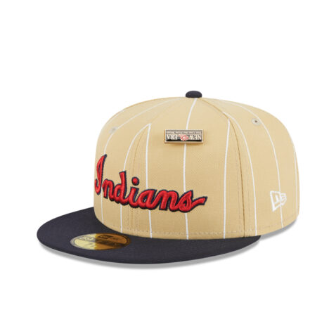 New Era 59Fifty Cleveland Indians Pinstripe Day Fitted Hat Camel Dark Navy New Era 59Fifty Cleveland Indians Pinstripe Day Fitted Hat Camel Dark Navy