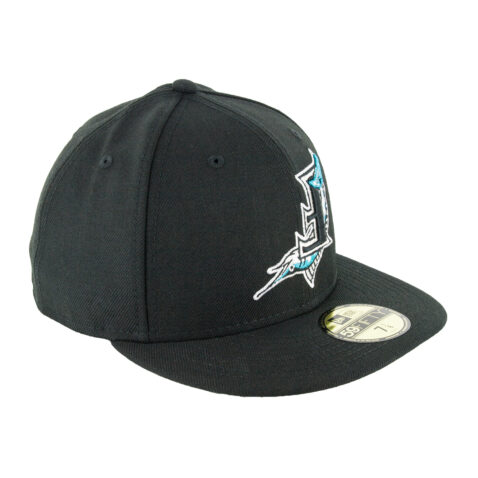 New Era 59Fifty Florida Marlins Cooperstown Upside Down Logo Black Fitted Hat