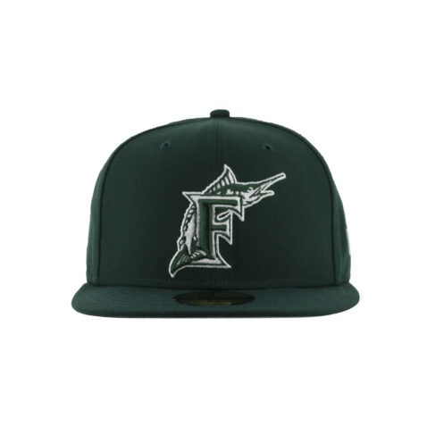 New Era 59Fifty Florida Marlins Fitted Hat Dark Green White