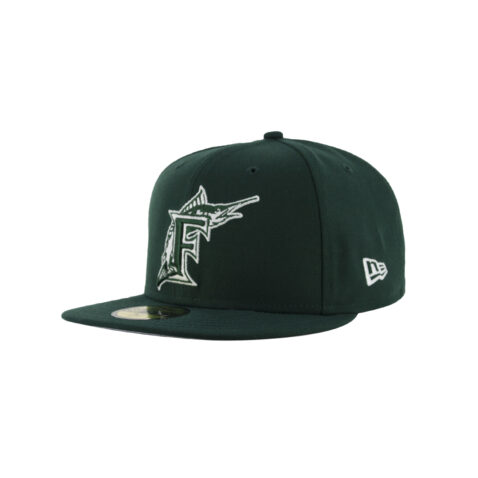 New Era 59Fifty Florida Marlins Fitted Hat Dark Green White