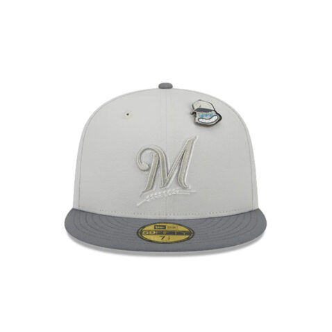 New Era 59Fifty Milwaukee Brewers Cooperstown Outerspace Moon Fitted Hat Sandy Linen Storm Grey Gray