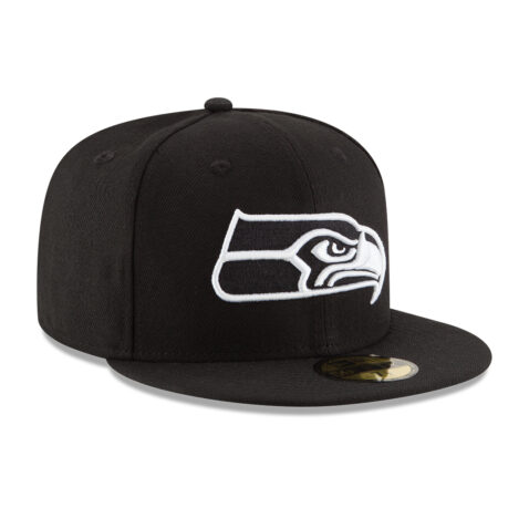 New Era 59Fifty Seattle Seahawks NFL League Basic Fitted Hat Black White - Image 2