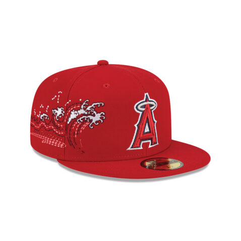 New Era 59Fifty Los Angeles Angels of Anaheim Tonal Wave Fitted Hat Scarlet Red - Image 4