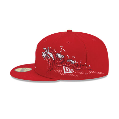 New Era 59Fifty Los Angeles Angels of Anaheim Tonal Wave Fitted Hat Scarlet Red - Image 2