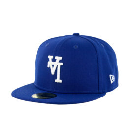 New Era 59Fifty Los Angeles Dodgers Upside Down Logo Fitted Hat Dark Royal Blue White