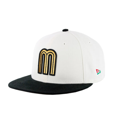 New Era 59Fifty Mexico Baseball 2023 Two Tone Fitted Hat Chrome White Metallic Gold Black