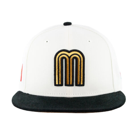 New Era 59Fifty Mexico Baseball 2023 Two Tone Fitted Hat Chrome White Metallic Gold Black