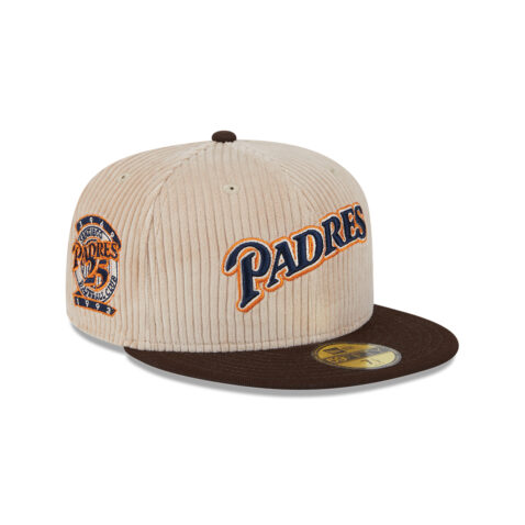 New Era 59Fifty San Diego Padres Cooperstown Fall Cord Fitted Hat Khaki Burnt Wood Brown - Image 3