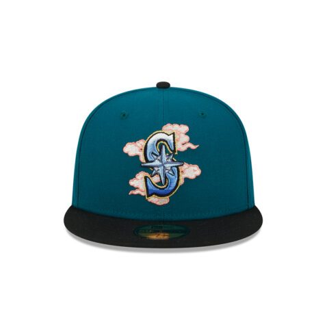 New Era 59Fifty Seattle Mariners Cloud Spiral Fitted Hat Midnight Green Black