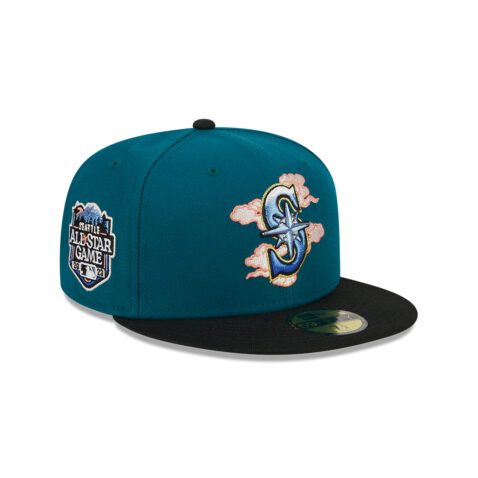 New Era 59Fifty Seattle Mariners Cloud Spiral Fitted Hat Midnight Green Black