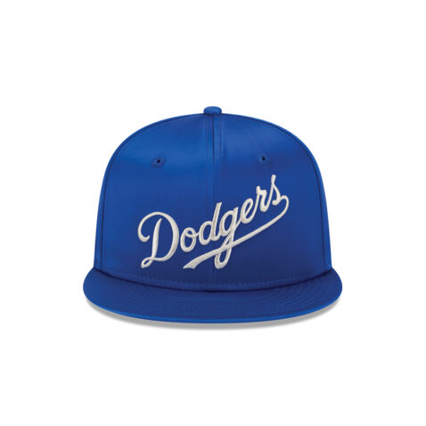 New Era 9Fifty Los Angeles Dodgers Satin Script Adjustable Snapback Hat Dark Royal Blue White