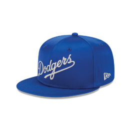 New Era 9Fifty Los Angeles Dodgers Satin Script Adjustable Snapback Hat Dark Royal Blue White