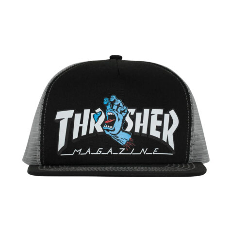 Santa Cruz x Thrasher Screaming Logo Mesh Trucker High Profile Adjustable Snapback Hat Black
