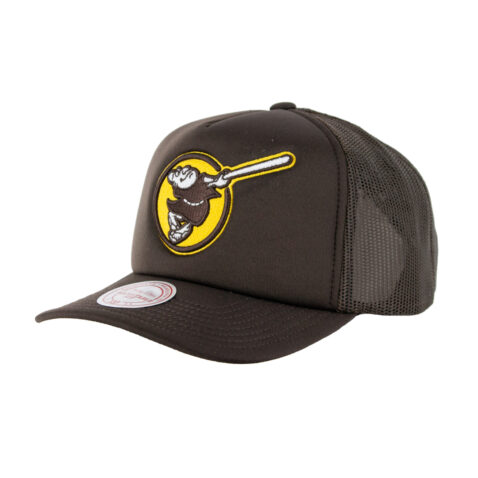 Mitchell & Ness San Diego Padres Evergreen Friar Mesh Trucker Adjustable Snapback Hat Brown