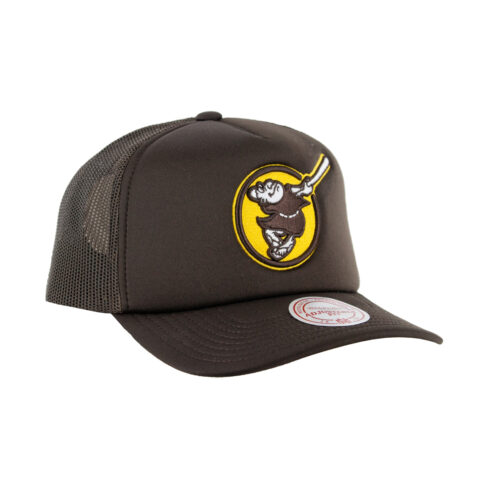 Mitchell & Ness San Diego Padres Evergreen Friar Mesh Trucker Adjustable Snapback Hat Brown