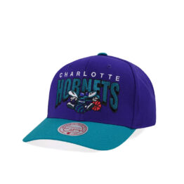 Mitchell & Ness Charlotte Hornets Boom Text Pro Adjustable Snapback Hat Puple Teal