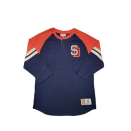 Mitchell & Ness San Diego Padres Legendary Slub Henley Baseball Shirt Dark Navy Orange