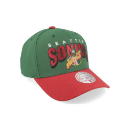 Mitchell & Ness Seattle Supersonics Boom Text Pro Adjustable Snapback Hat Green Red