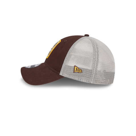 New Era 9Twenty San Diego Padres Stripe F1 Adjustable Mesh Trucker Snapback Hat Brown White