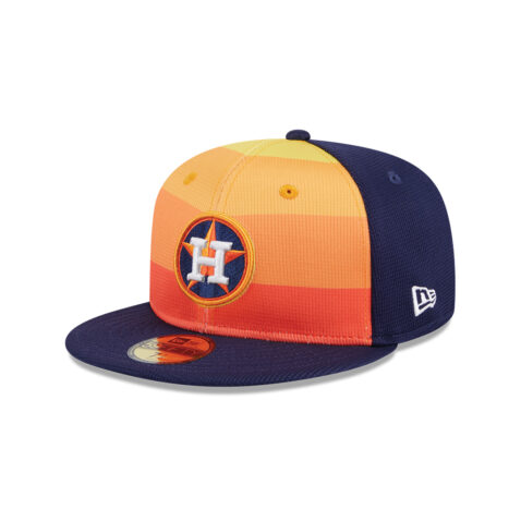 New Era 59Fifty Houston Astros Batting Practice 2024 Fitted Hat Blue Gradient Orange