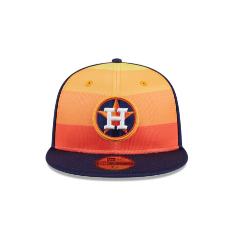 New Era 59Fifty Houston Astros Batting Practice 2024 Fitted Hat Blue Gradient Orange