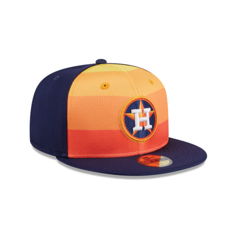 New Era 59Fifty Houston Astros Batting Practice 2024 Fitted Hat Blue Gradient Orange