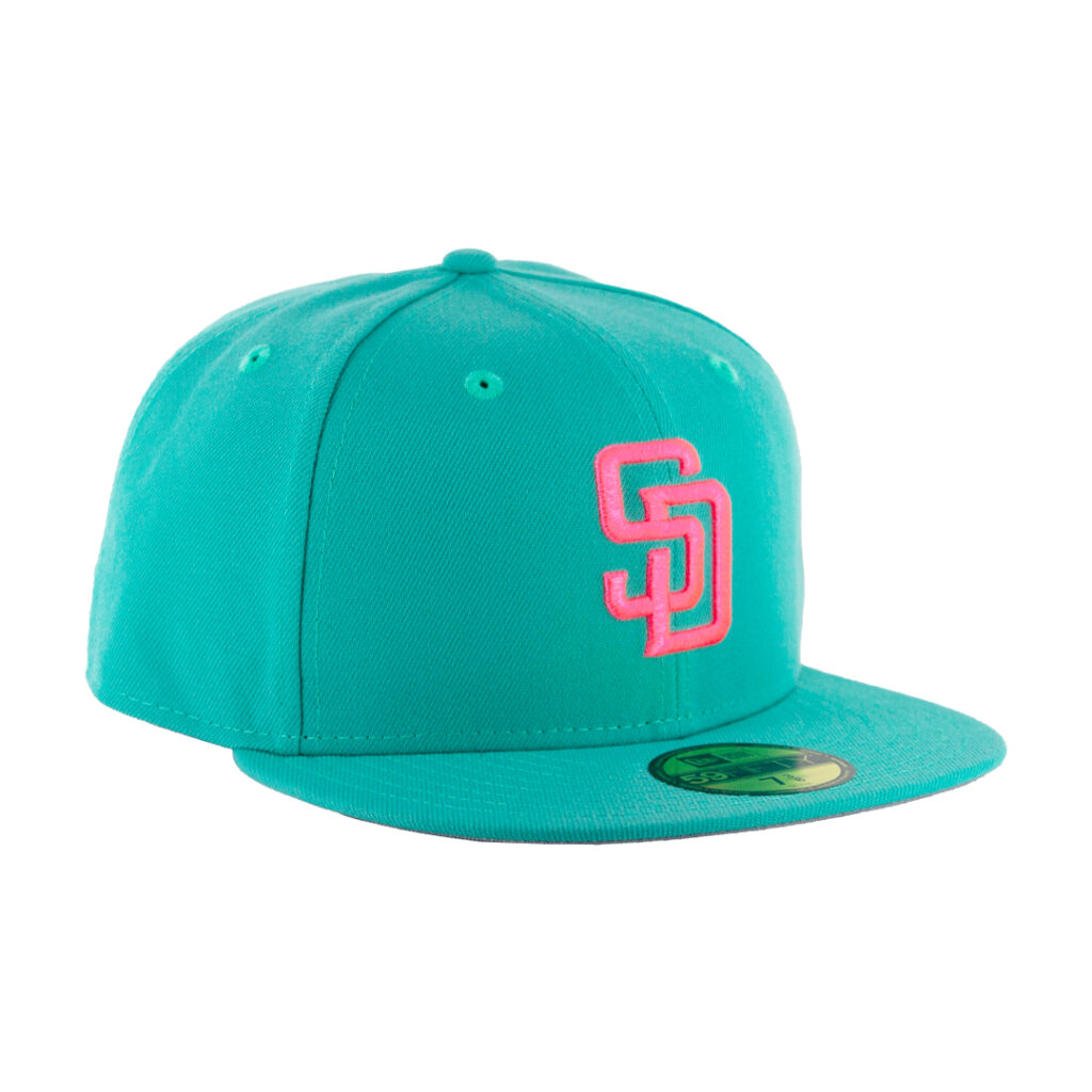 New Era 59Fifty San Diego Padres City Connect BC Edition Fitted Hat Clear Mint Pink Glow 