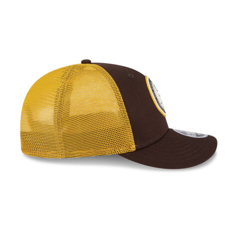 New Era 9Fifty Low Profile San Diego Padres Game Day Crest Mesh Trucker Adjustable Hat Brown Gold