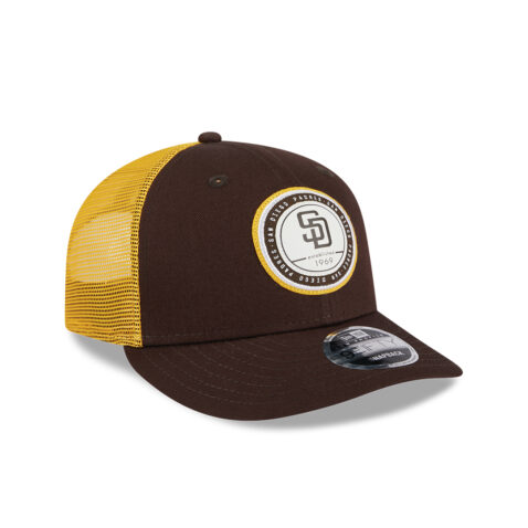New Era 9Fifty Low Profile San Diego Padres Game Day Crest Mesh Trucker Adjustable Hat Brown Gold