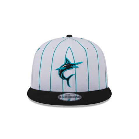 New Era 9Fifty Miami Marlins Batting Practice 2024 Adjustable Snapback Hat White Pinstripe Blue Black