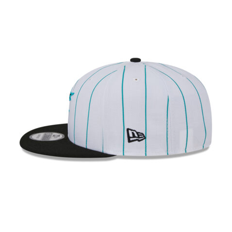 New Era 9Fifty Miami Marlins Batting Practice 2024 Adjustable Snapback Hat White Pinstripe Blue Black