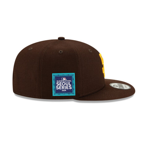New Era 9Fifty San Diego Padres 2024 Seoul Series On Field Game Adjustable Snapback Hat Brown - Image 5