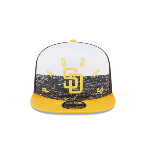 New Era 9Fifty San Diego Padres Game Day Throwback Mesh Trucker Adjustable Snapback Hat Brown Gold - Image 3