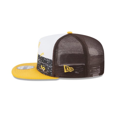 New Era 9Fifty San Diego Padres Game Day Throwback Mesh Trucker Adjustable Snapback Hat Brown Gold - Image 2