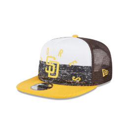 New Era 9Fifty San Diego Padres Game Day Throwback Mesh Trucker Adjustable Snapback Hat Brown Gold
