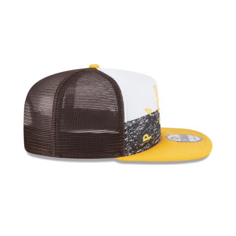New Era 9Fifty San Diego Padres Game Day Throwback Mesh Trucker Adjustable Snapback Hat Brown Gold - Image 5