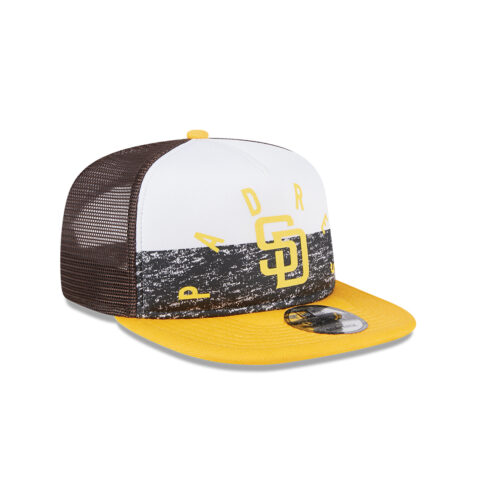 New Era 9Fifty San Diego Padres Game Day Throwback Mesh Trucker Adjustable Snapback Hat Brown Gold - Image 4