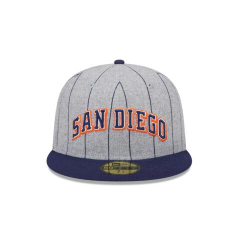 New Era 59Fifty San Diego Padres Cooperstown Heather Pinstripe Fitted Hat Gray Dark Navy