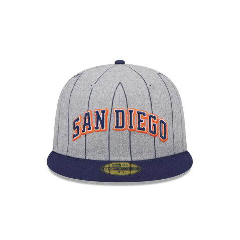 New Era 59Fifty San Diego Padres Cooperstown Heather Pinstripe Fitted Hat Gray Dark Navy - Image 3
