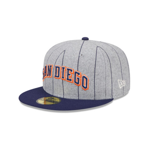 New Era 59Fifty San Diego Padres Cooperstown Heather Pinstripe Fitted Hat Gray Dark Navy