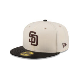 New Era 59Fifty San Diego Padres Leather Visor Fitted Hat Chrome White Black