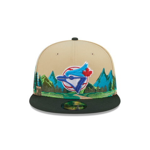 New Era 59Fifty Toronto Blue Jays Cooperstown Team Landscape Fitted Hat Vegas Gold Hunter Green