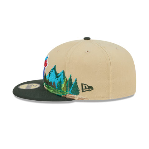 New Era 59Fifty Toronto Blue Jays Cooperstown Team Landscape Fitted Hat Vegas Gold Hunter Green