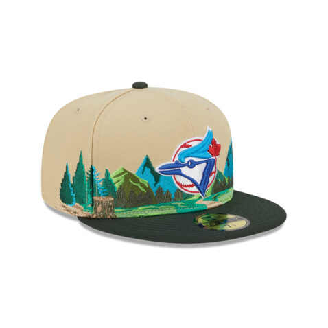 New Era 59Fifty Toronto Blue Jays Cooperstown Team Landscape Fitted Hat Vegas Gold Hunter Green