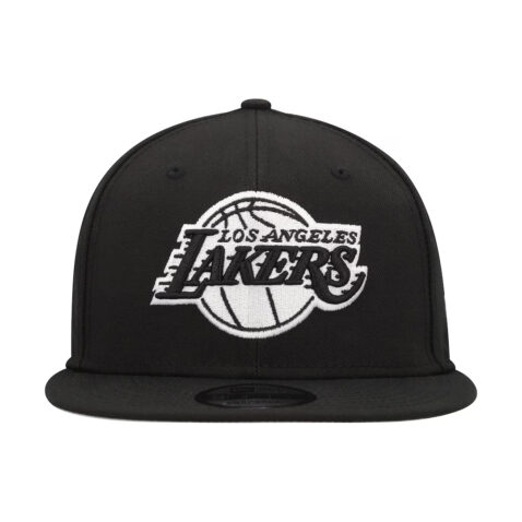 New Era 9Fifty Los Angeles Lakers Chain Stitch Adjustable Snapback Hat Black - Image 3