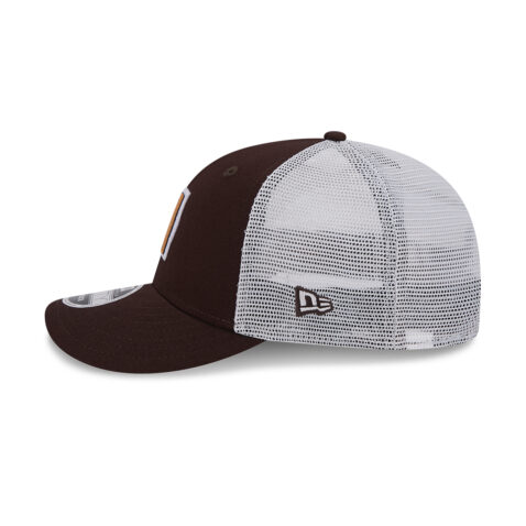 New Era 9Fifty Low Profile San Diego Padres Court Sport Mesh Trucker Adjustable Snapback Hat Burnt Wood Brown White