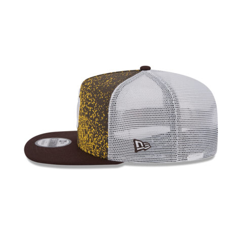 New Era 9Fifty San Diego Padres Court Sport A-Frame Mesh Trucker Adjustable Snapback Hat White Burnt Wood Brown Gold New Era 9Fifty San Diego Padres Court Sport A-Frame Mesh Trucker Adjustable Snapback Hat White Burnt Wood Brown Gold